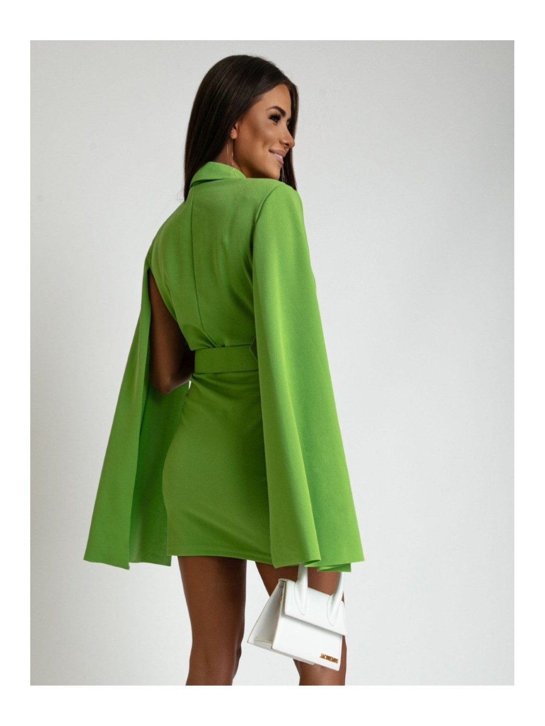 Fitted dress with slit sleeves, green AZR01022